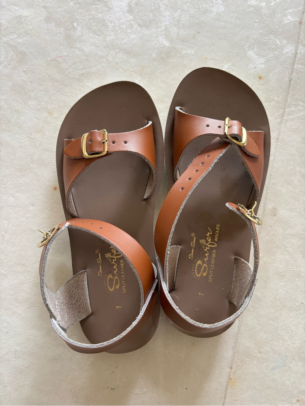 Salt Water Girl Brown Leather Buckle Sandals size 1